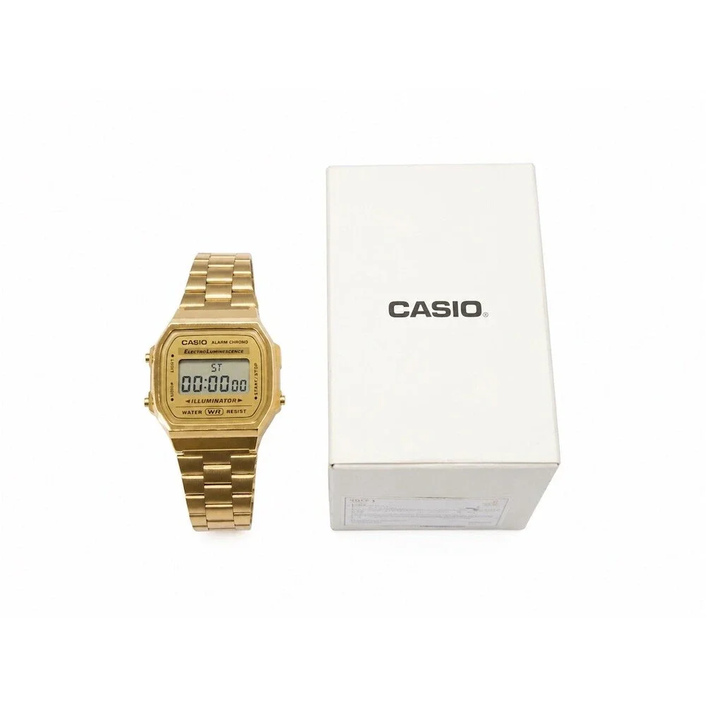 Casio Vintage Digital Wristwatch Gold Tone Alarm Chronograph Box